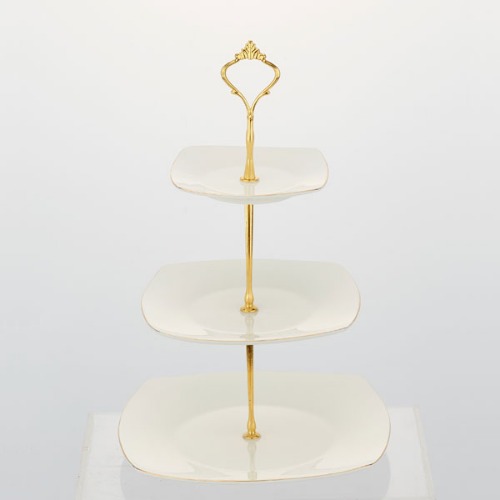 square simple gold line 3-tier tray