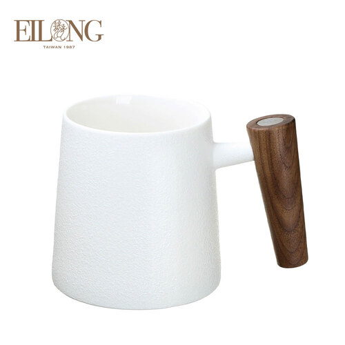 Elong wooden handle type mug - white