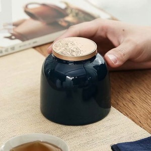 Pure porcelain leaves tea container 1-Deep Blue