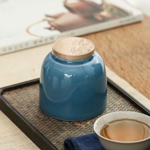 Pure porcelain leaves tea container 1-blue