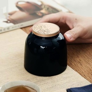 Pure porcelain leaves tea container 1-black