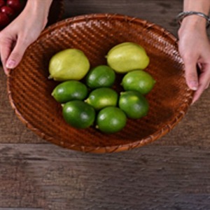 Bamboo art lacquered low round multi-purpose tray - large 31 cm