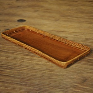 Rattan Lacquered Walnut Wood Square Tea Tray-Small 25 cm x 12 cm x 2.5 cm