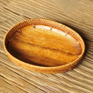Rattan lacquered walnut tree oval tea tray 15 cm × 5 cm