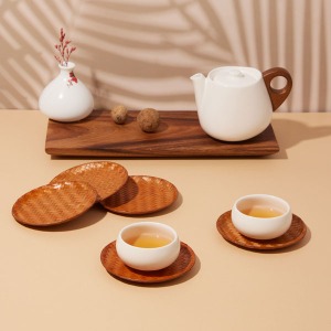 Bamboo art lacquered round teacup support 9 cm
